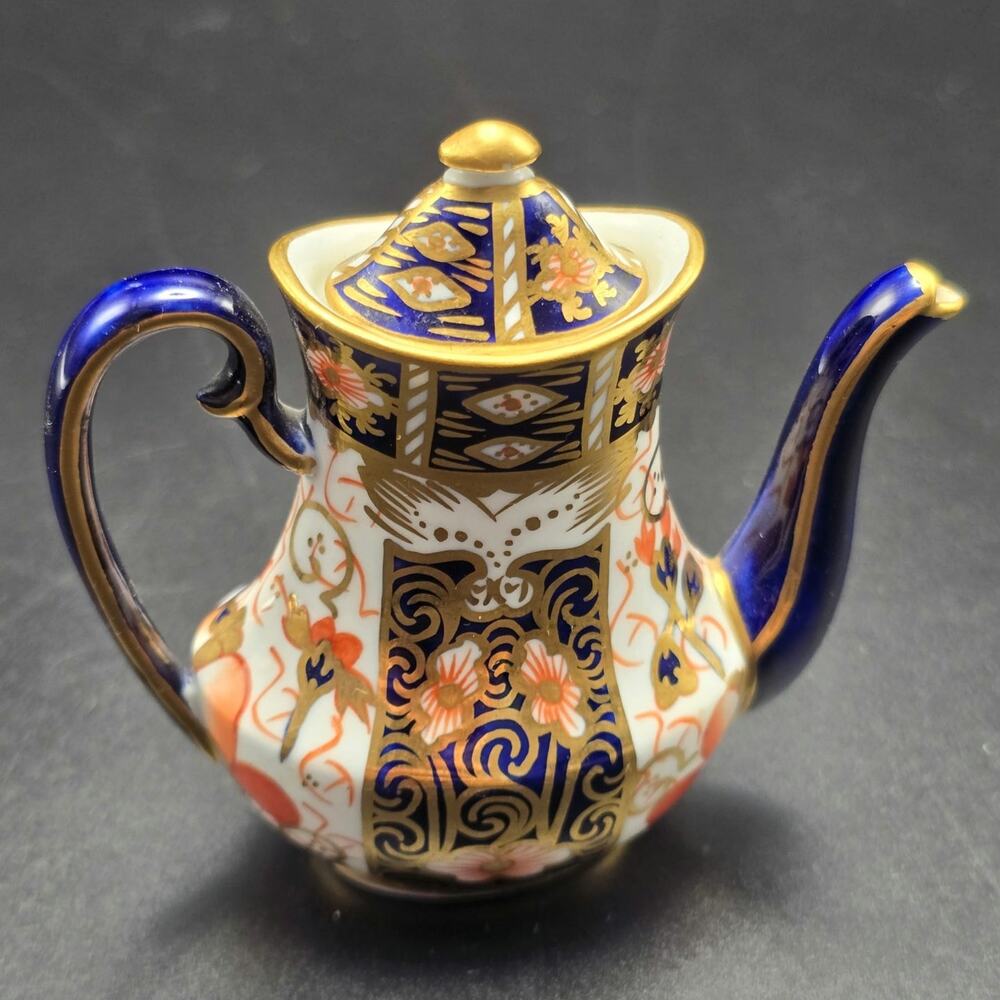 Vintage Royal Crown Derby Miniature Teapot chip on lid repaired